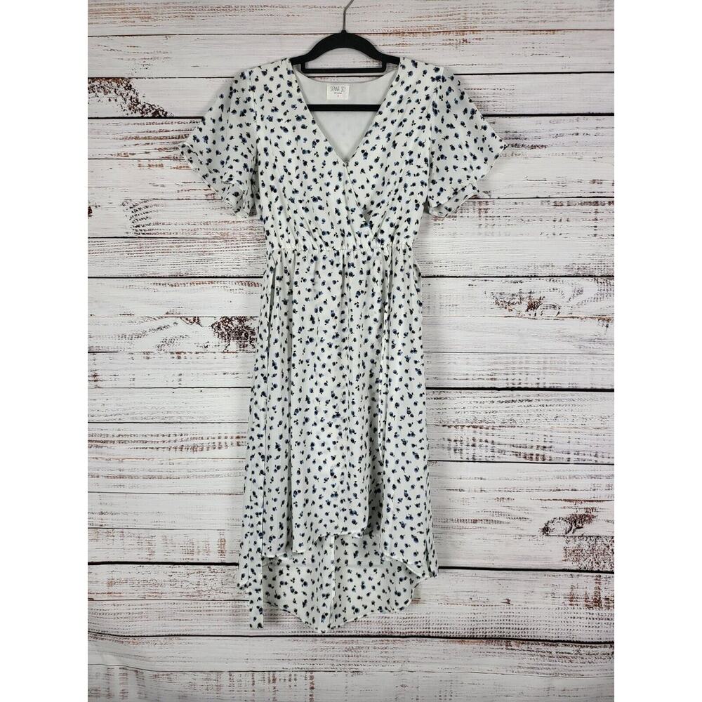 Sienna Sky‎ Mini Dress S Womens White Blue Floral Print V Neck Cap Cottage Core